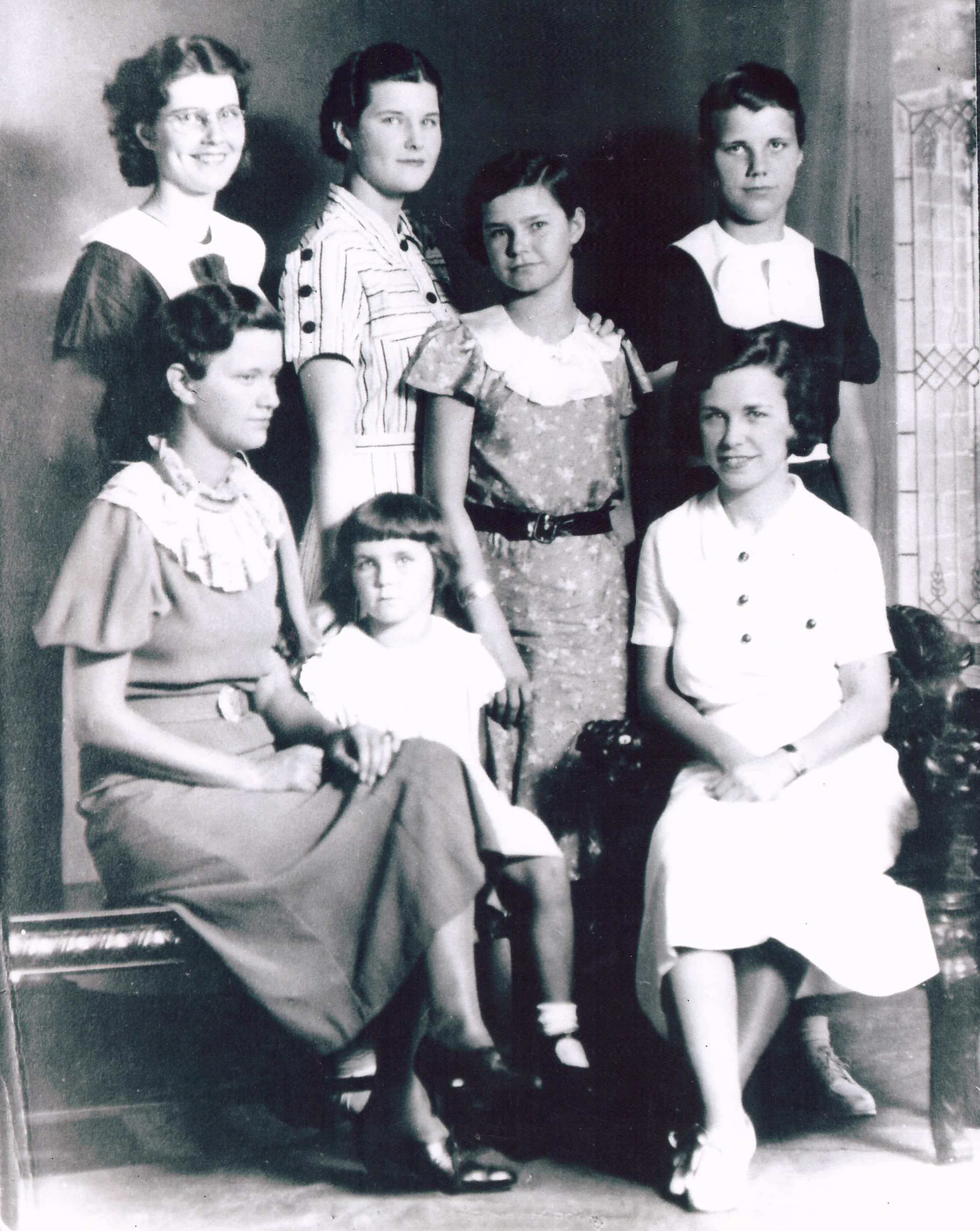 Historic photo of the seven sisters who lived in the brick house